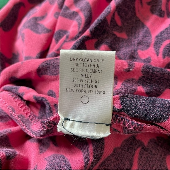 Milly of New York Pink Silk Navy Blue Filagree Floral Print V-Neck Dress Size XS - Picture 6 of 10